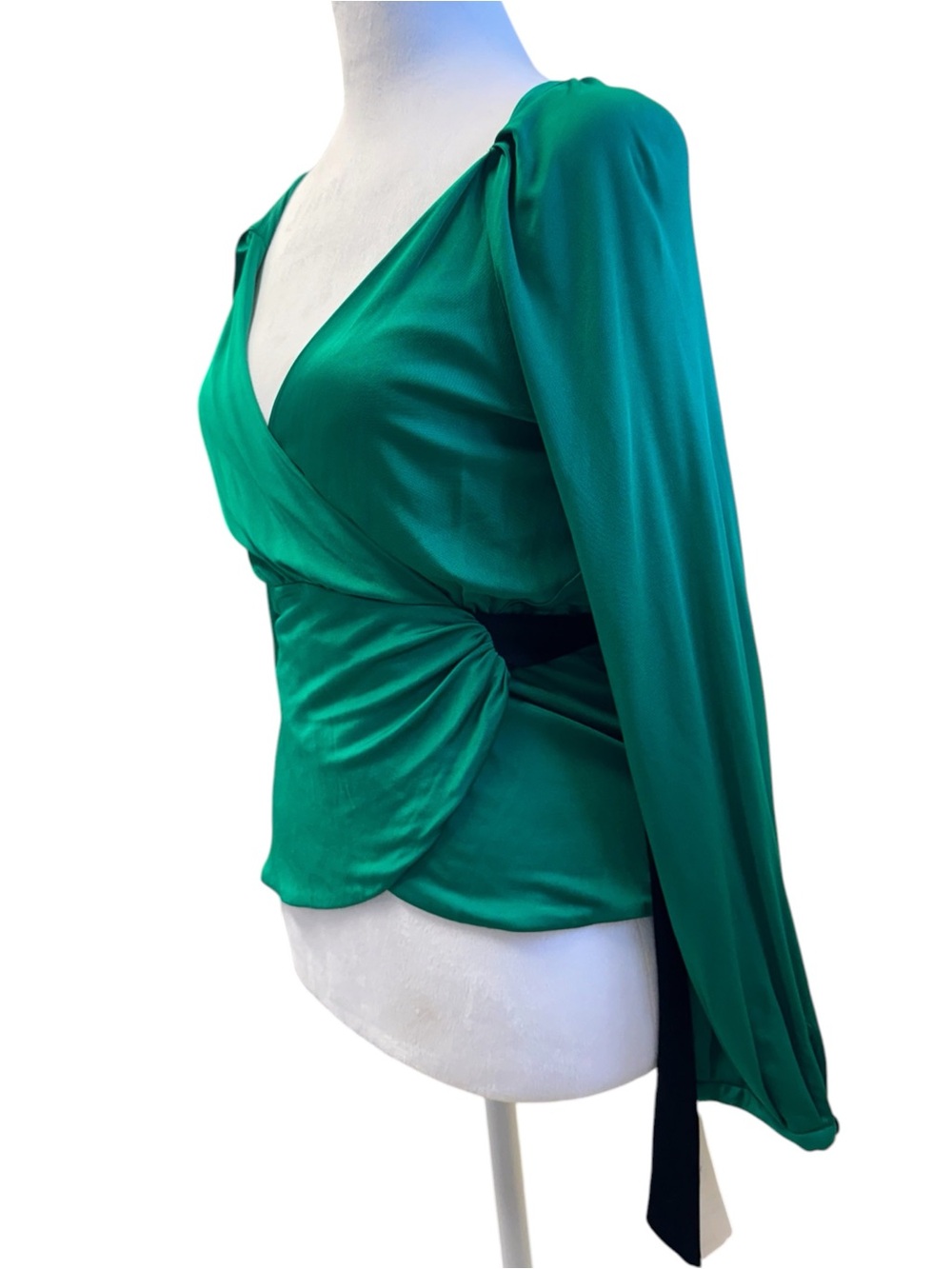 DVF Diane Von Furstenberg Venmo Emerald Green Long Sleeve Wrap US Small NWT - Picture 2 of 15